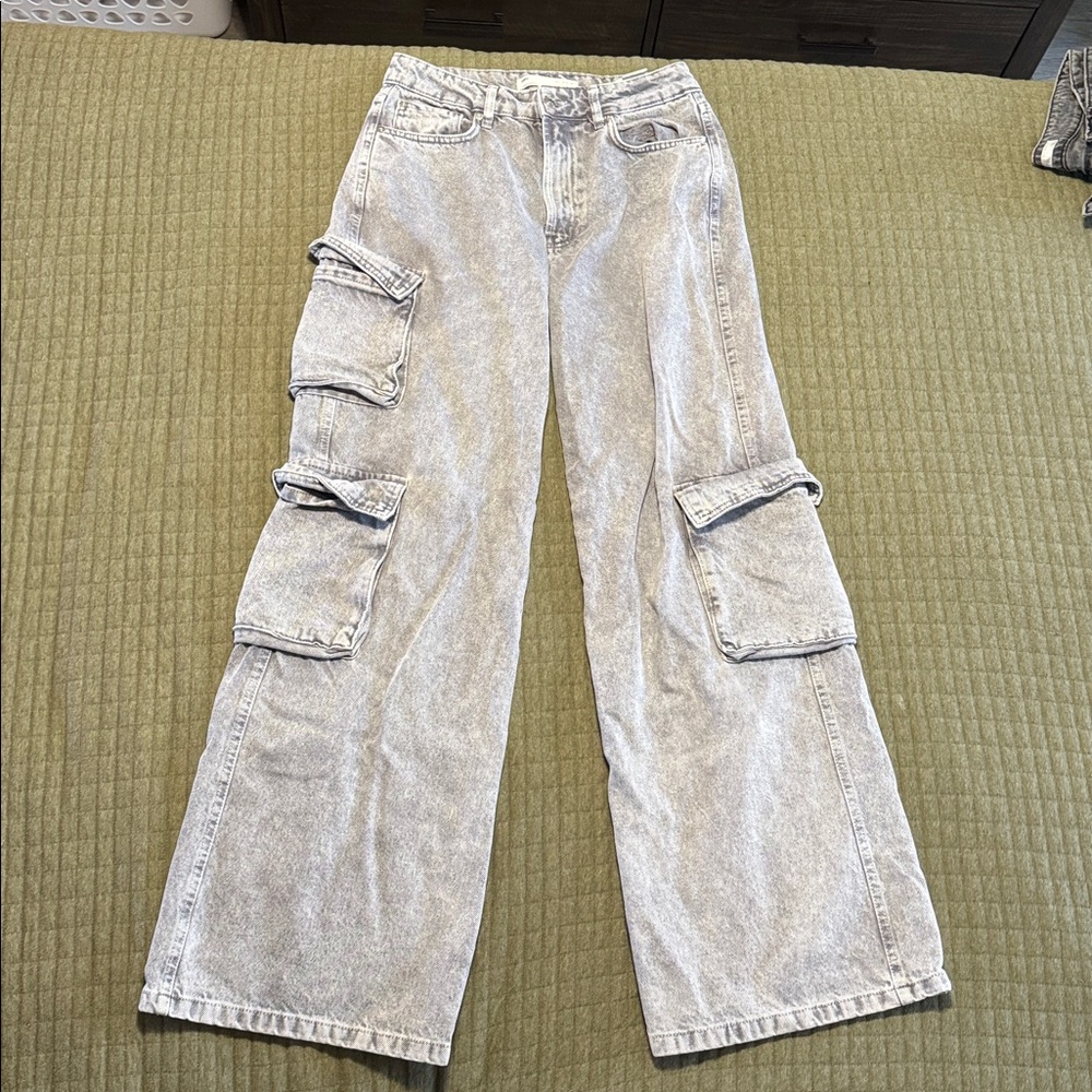 Wide Leg Gray Cargo Jeans